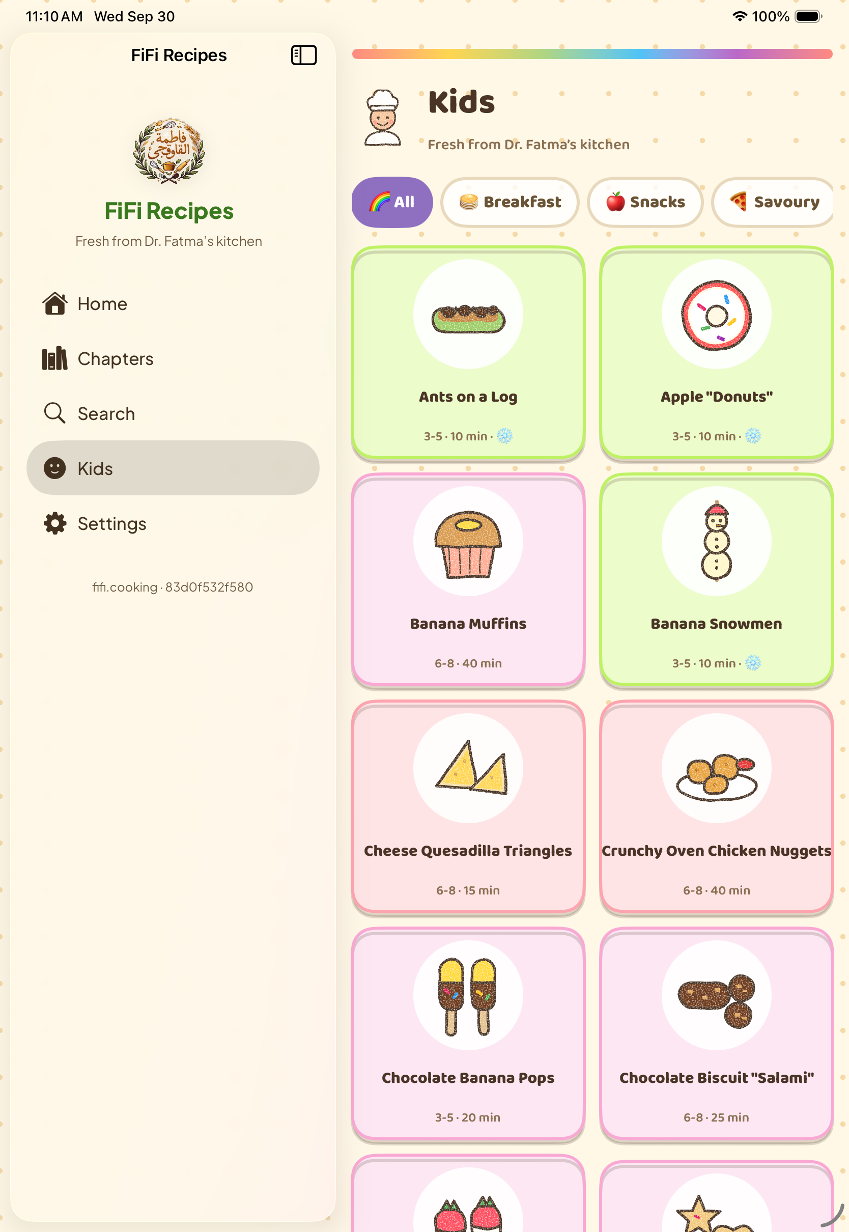 Kids mode with illustrated recipe cards